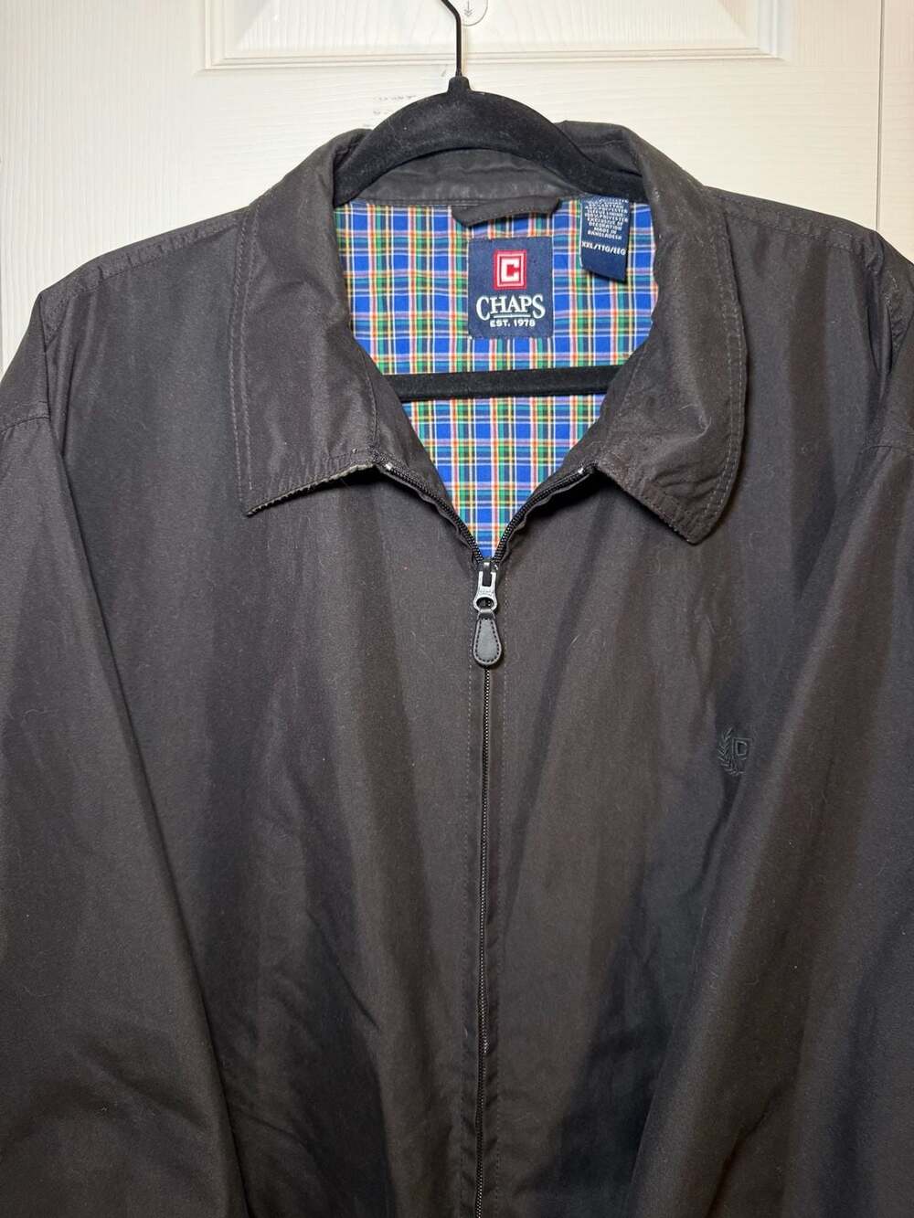 Chaps Harrington Jacket Size XXL Black Plaid Lined Full Zip